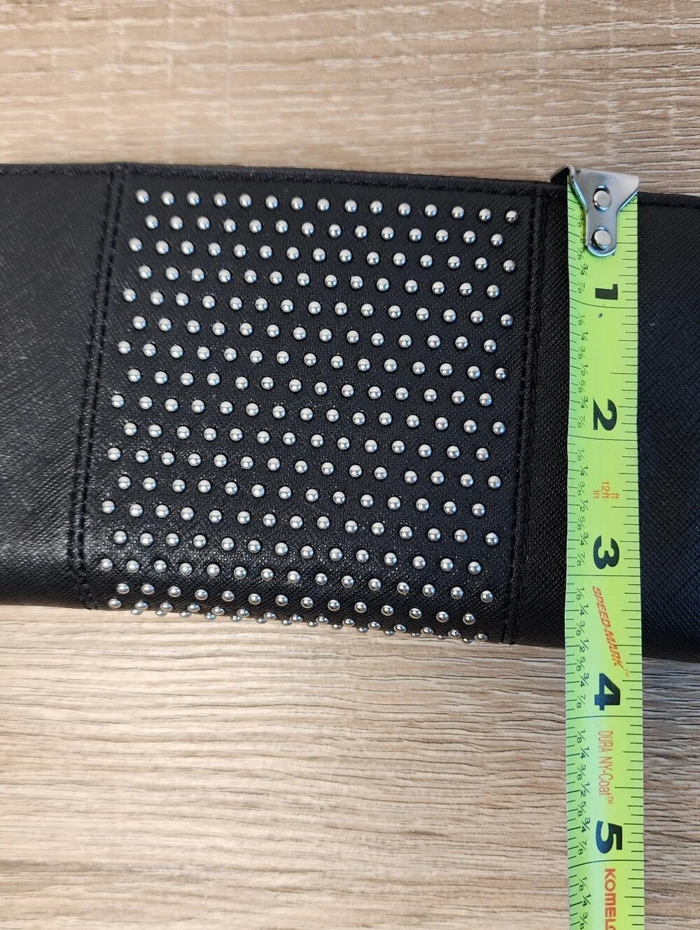 MICHAEL KORS Saffiano Studded Black Leather Silver Wristlet Zip Wallet Clutch